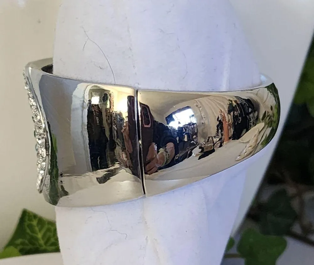 Silver Statement Clamper Hinge Bracelet Crystal Evil Eye Blue - Image 5