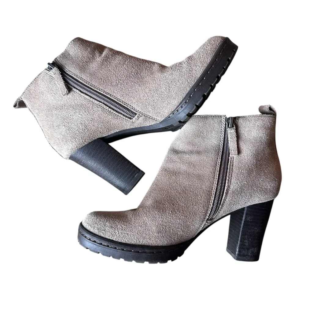 Caslon Taupe Suede Leather Ankle Booties 37M (US 6.5-7) Chunky Block Heel Zip Up - Image 8