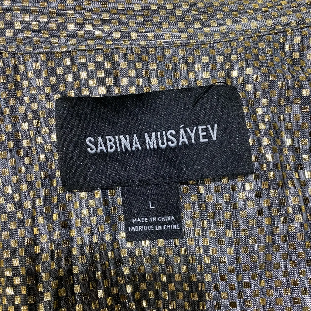 Anthropologie Sabina Musayev Eugene shimmery metallic tunic dress with necktie Silver Size L - Image 5