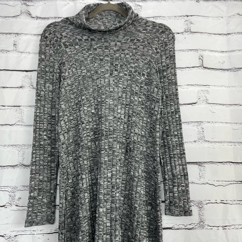 Cartise Gray Turtleneck Knit Midi Sweater Dress Long Sleeve Cowl Neck Above Knee Size XS - Image 6