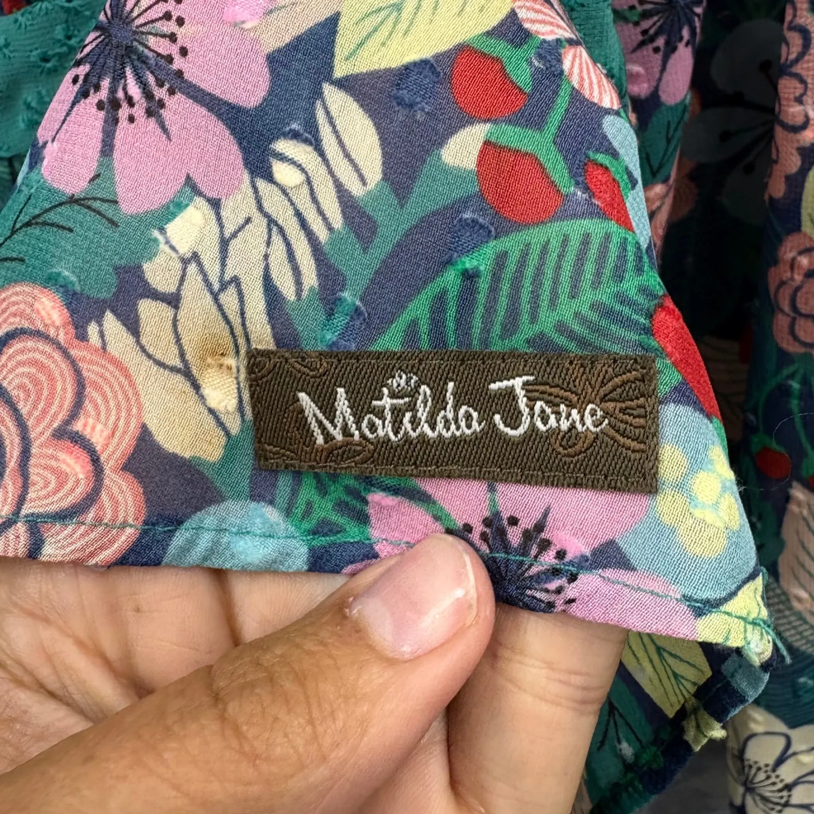 Matilda Jane Women's Floral Print Long Sleeve Blouse‎ Lace Trim Peasant V Neck L - Image 10