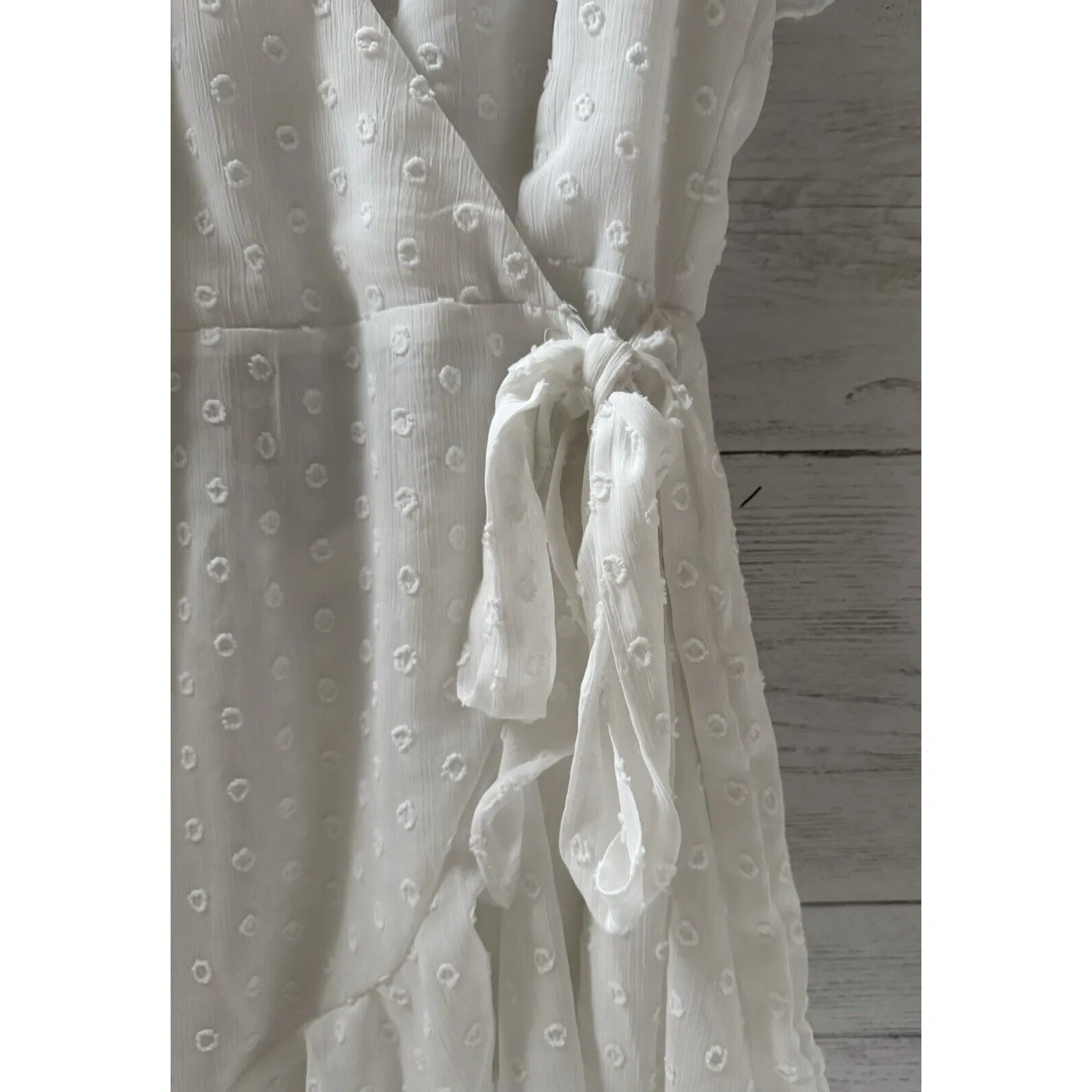 COTTON CANDY LA Flutter Sleeve Wrap Ruffle Bow Open Back Polka Dot Romper Size M White Size M - Image 4