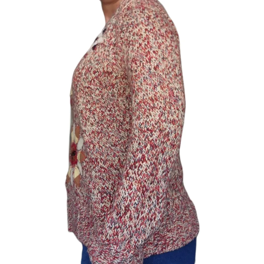 Crazy Horse 90s marled floral applique vneck sweater size large - Image 4