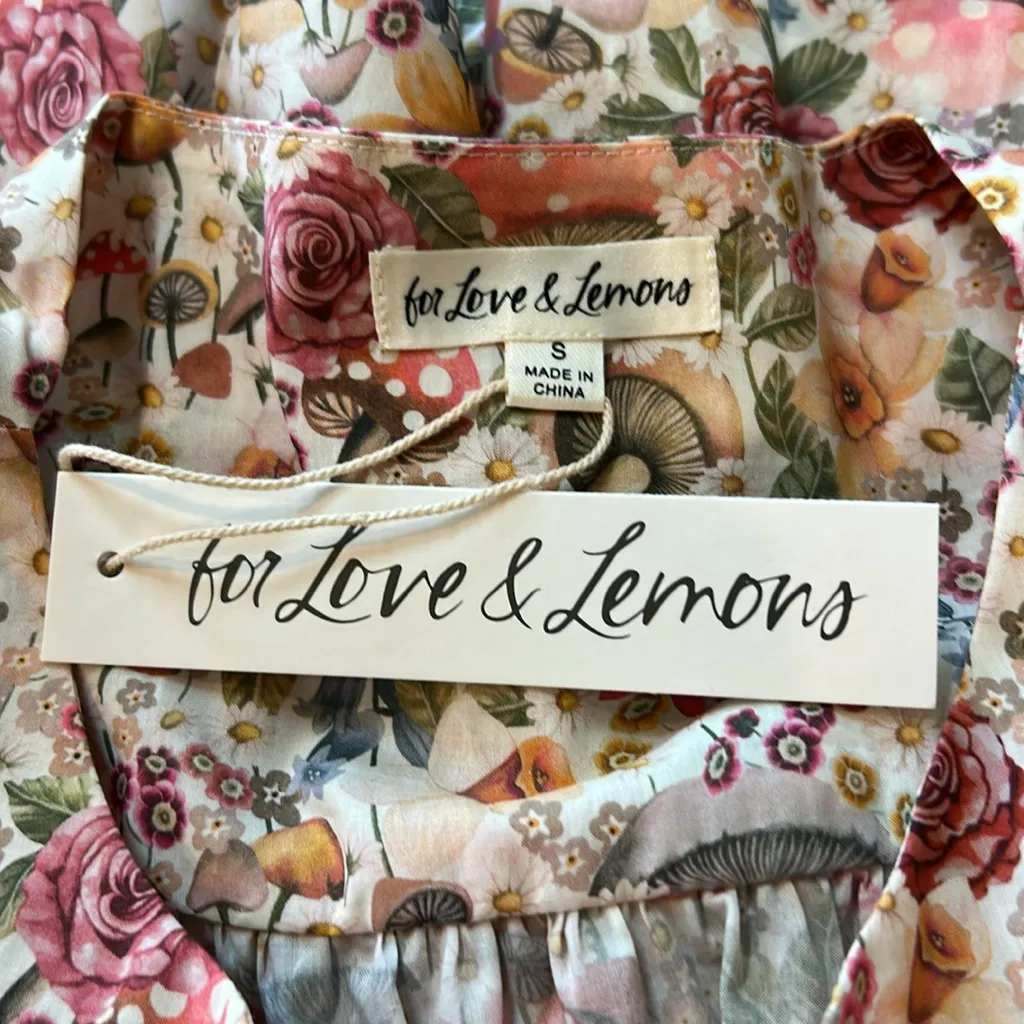 NWT For Love & Lemons Theodora Mushroom Floral Print Button Too Size Small Pink - Image 9