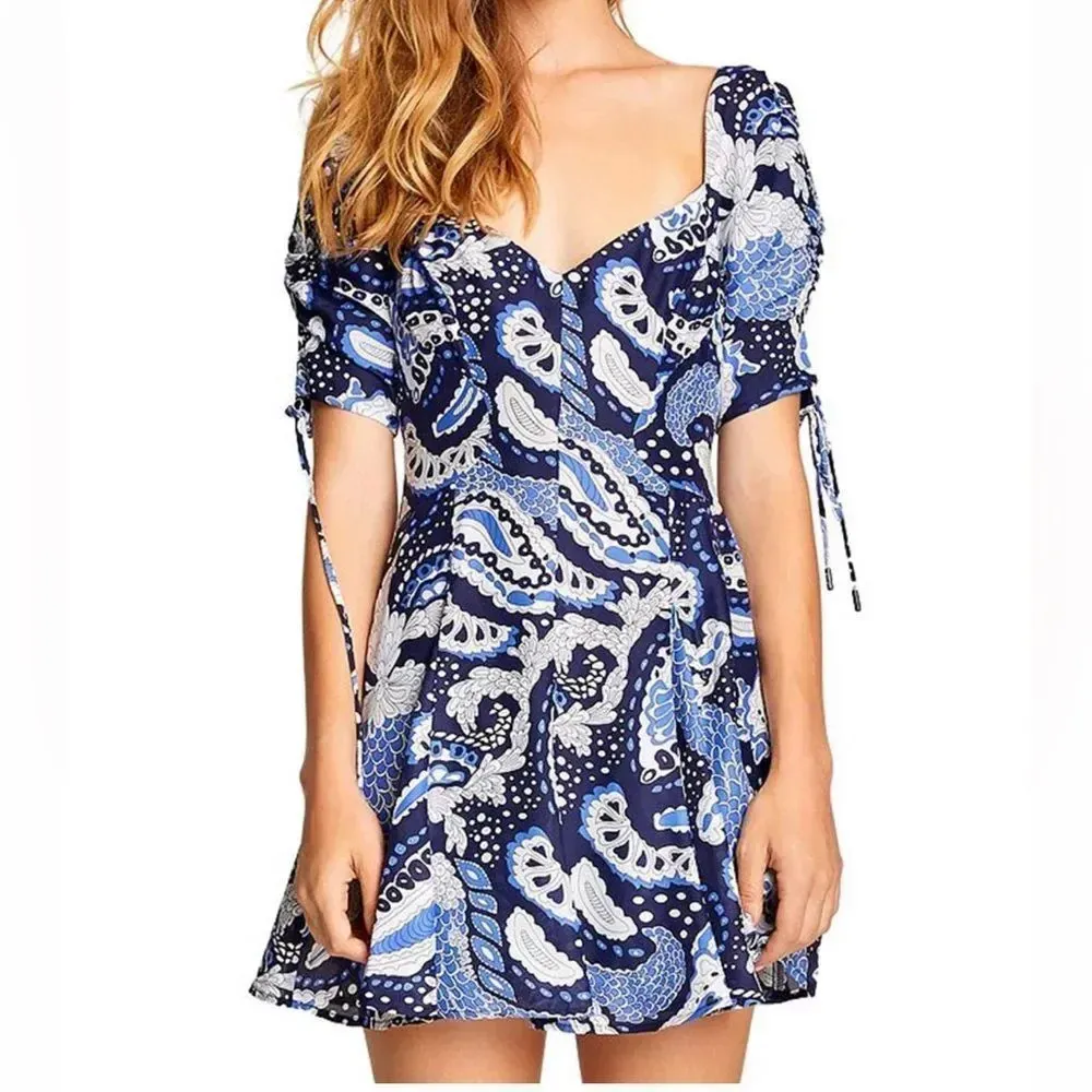 Alice McCall NEW‎ Blue Paisley Print Tie Detail Women's Mini Dress size X… - Image 5