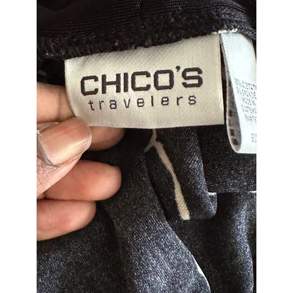 Chicos Travelers Womens L Open Front Floral Print Cardigan Slinky Knit Duster Black Size L - Image 3