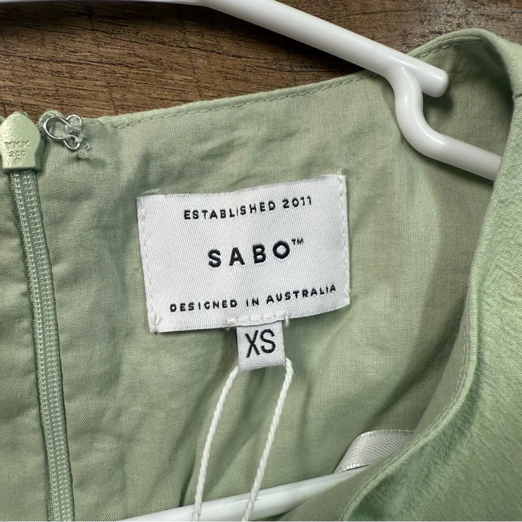 NWT Sabo Skirt Alma Dress in Green Women’s Size XS Puff Sleeve Cotton Mini Dress - Image 5