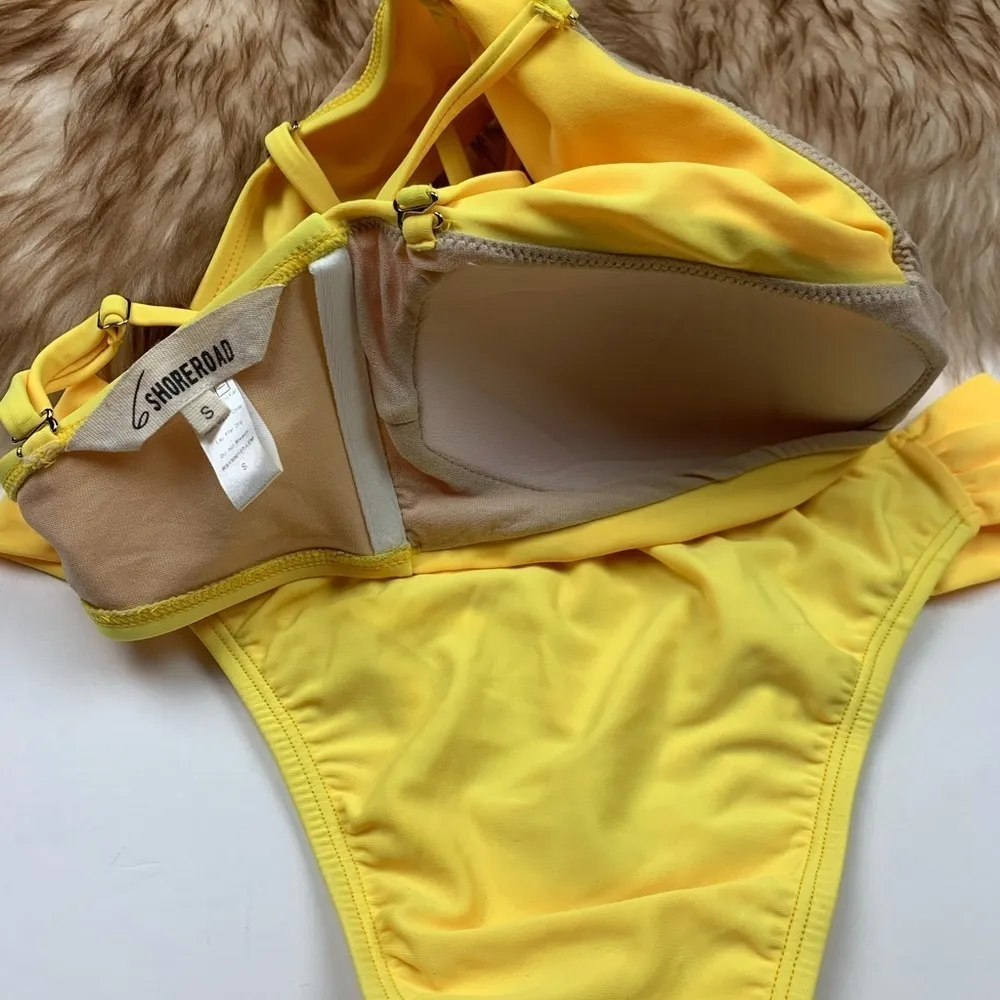 6 Shore Road Yellow Bikini Pink Embroidered Swim S Swimsuit Resort Summer Bright - Image 5