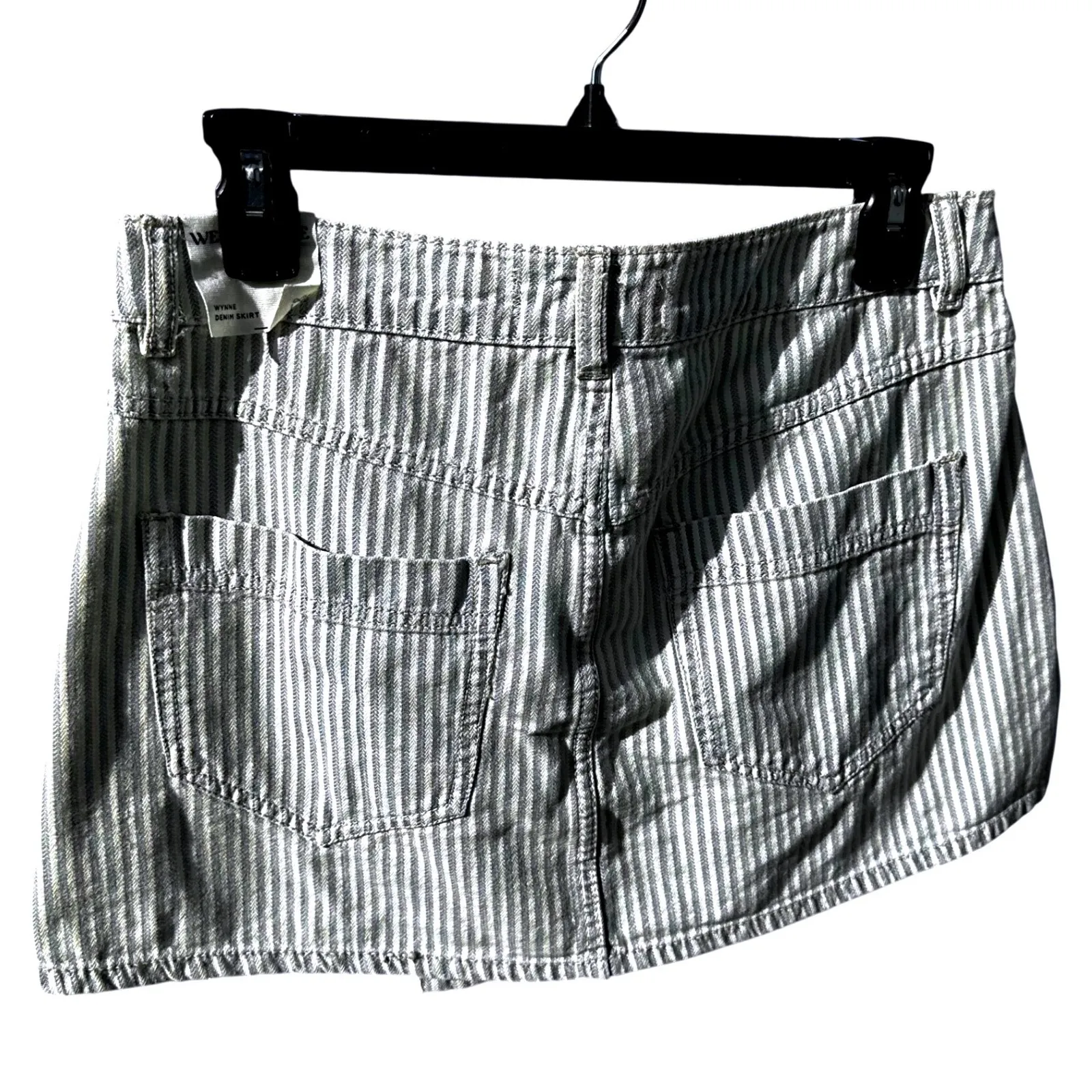We The Free Striped Denim Wrap Mini Skirt Size 28 Indigo Railroad - Image 2