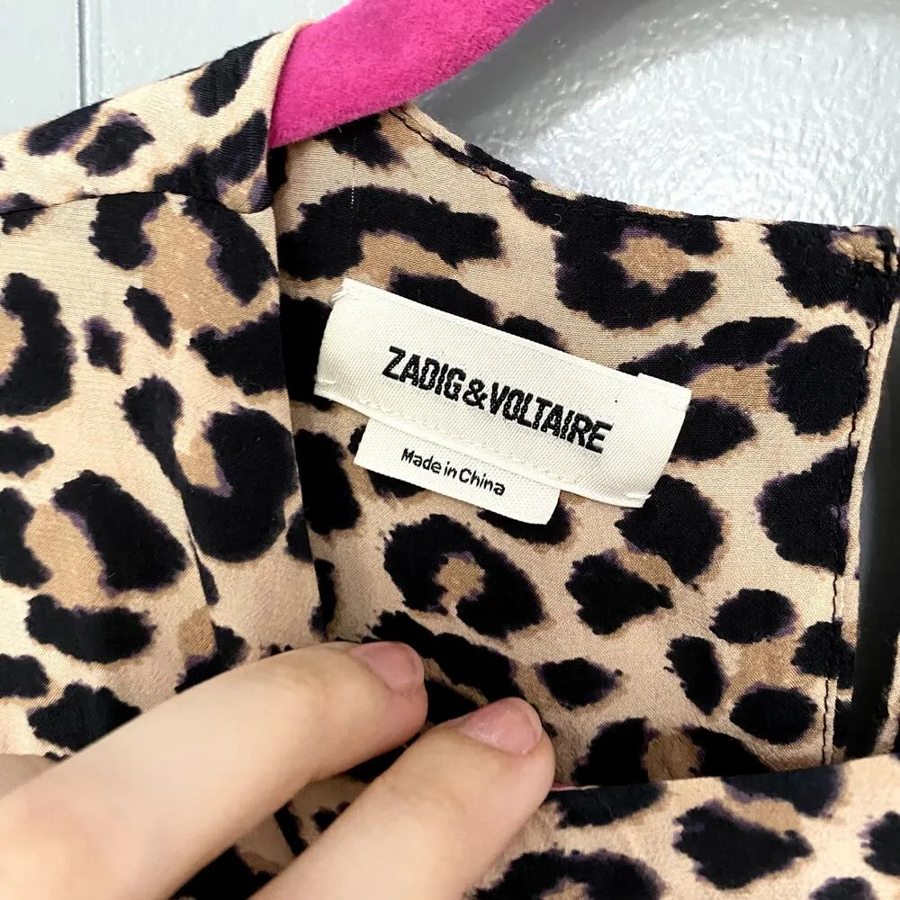 Zadig & Voltaire Brown Rooka Print Leo Blouson Layered Edgy Mini Dress XS - Image 5