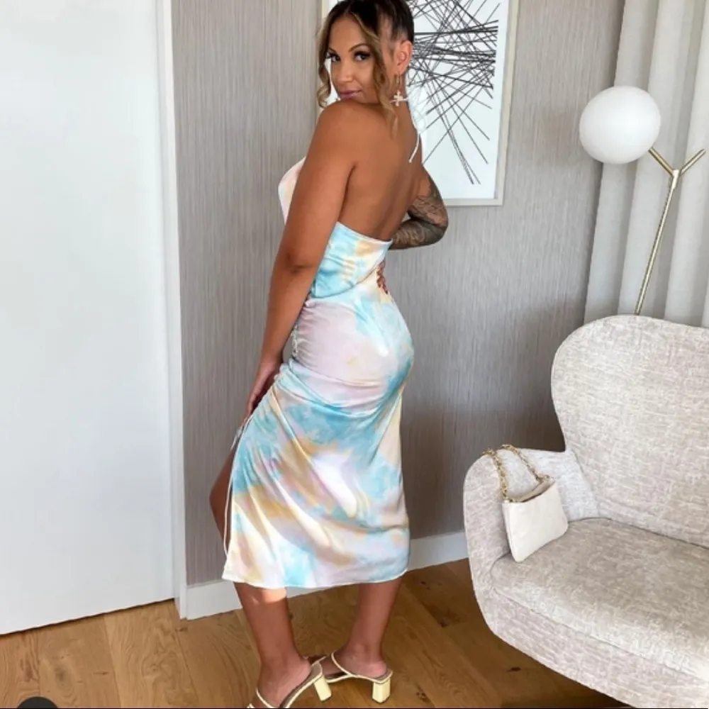 Zara TIE DYE SLIP SATIN MIDI DRESS W/ SLIT HEM Size XS NEW - Image 4