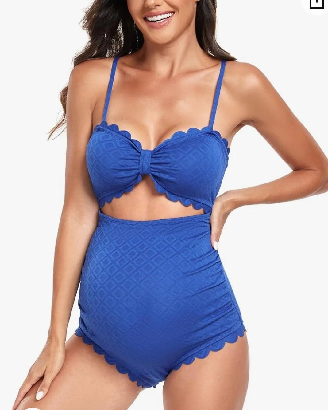 Maternity One Piece Swimwear Back Cutout Pregnancy Bikini Scalloped - Image 3