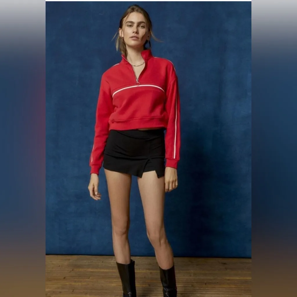 BDG | URBAN OUTFITTERS Angie Cropped Quarter-Zip Sweatshirt Size Small Red/White - Image 2