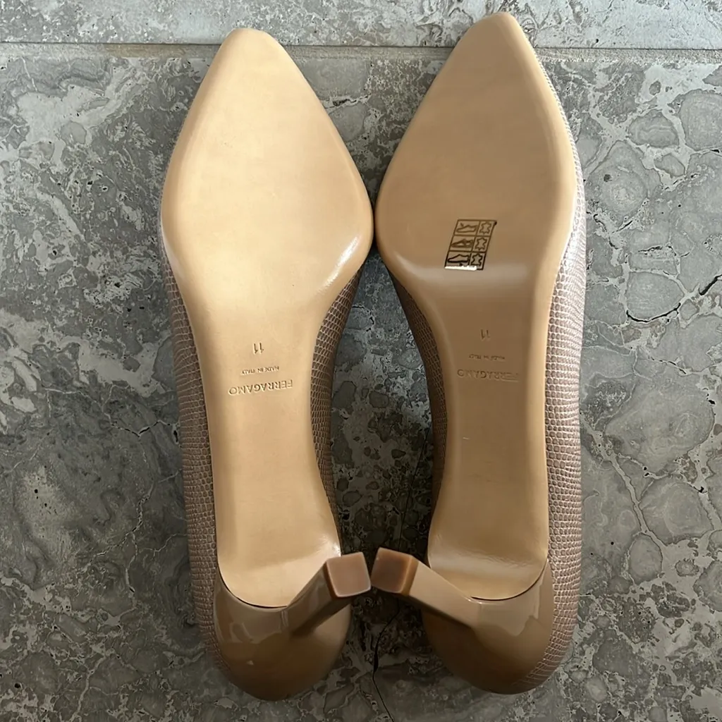 Salvatore Ferragamo Justina Pointed Toe Pumps in Beige, Size 11, NEW in Box - Image 4