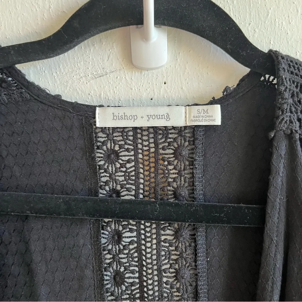 Bishop & Young Kimono Black Oversized Lace Semi Sheer Short Sleeves Sz S/M EUC - Image 5