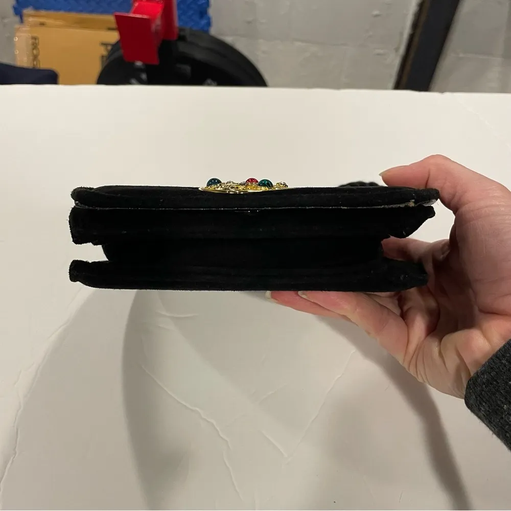 Vintage Jack Sprat black suede jeweled mini bag changeable handle old money glam Gold - Image 9