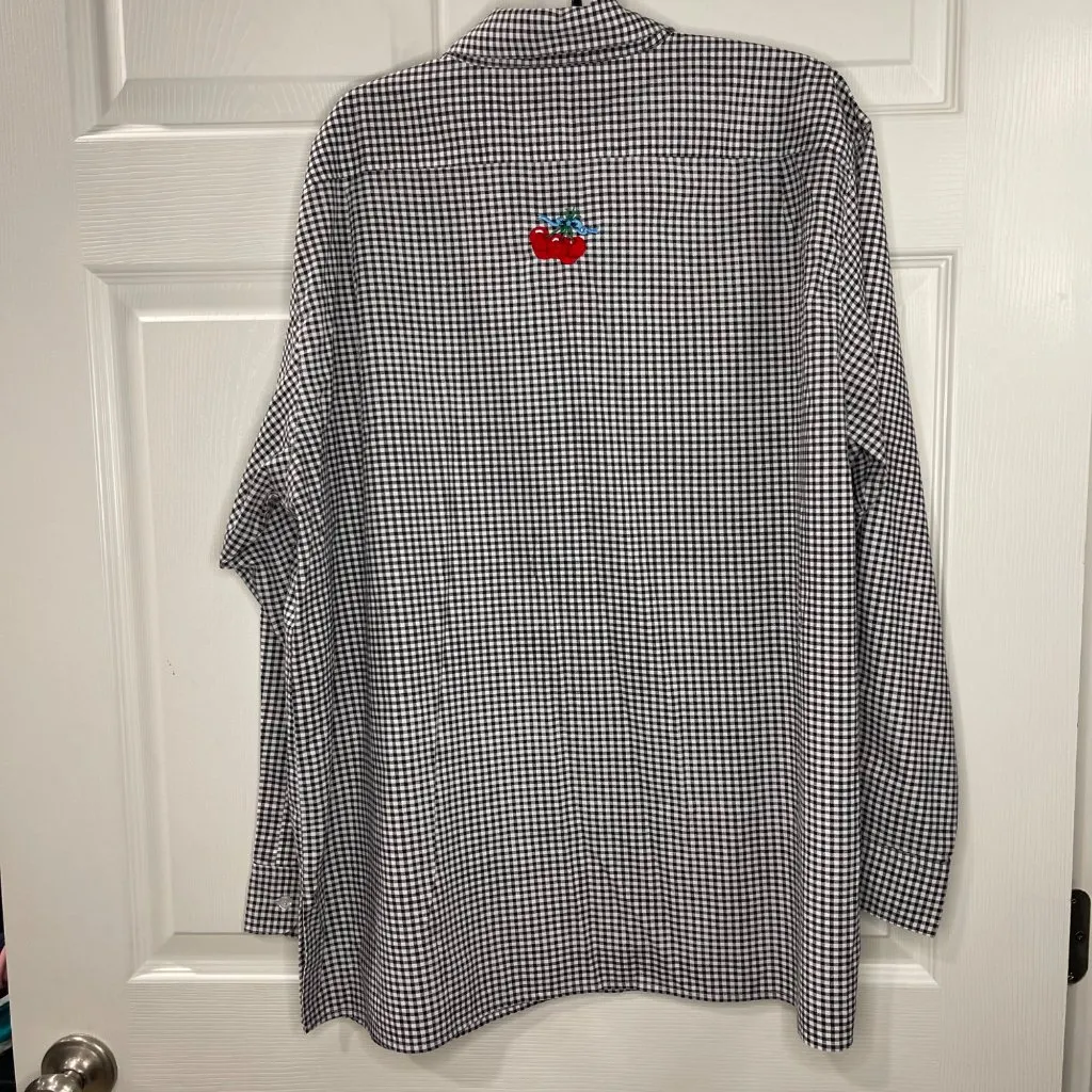 Vintage The Quacker Factory Embroidered Top Women's Plus Size 1X Gingham Cherry Black - Image 3