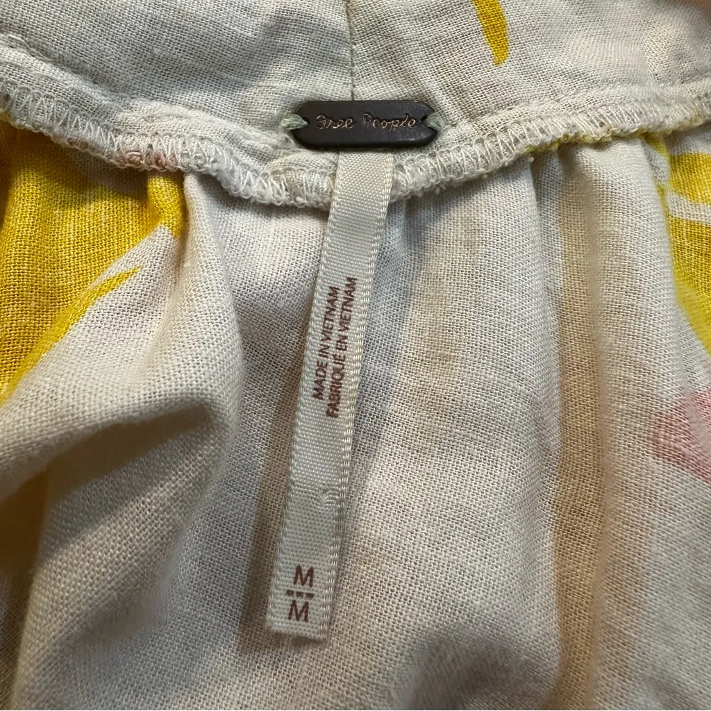 Free People Women's Moonshine Linen Blend Floral Midi Dress Neutral Boho Size M - Image 9