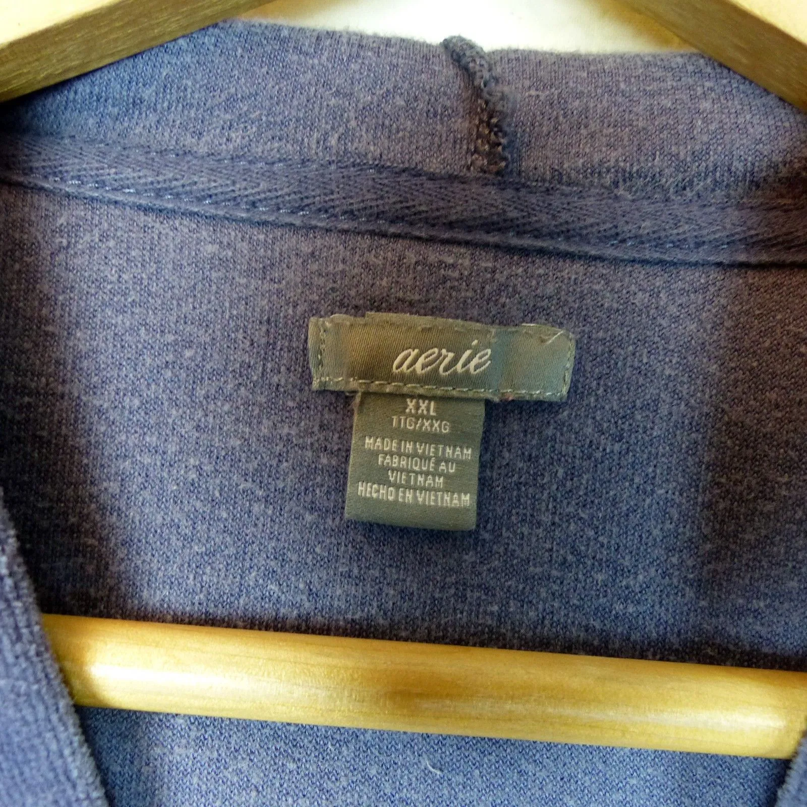 Aerie Hoodie Women XXL Blue  Velour Crop Zip Up Raglan Sleeves Pockets Lounge - Image 3