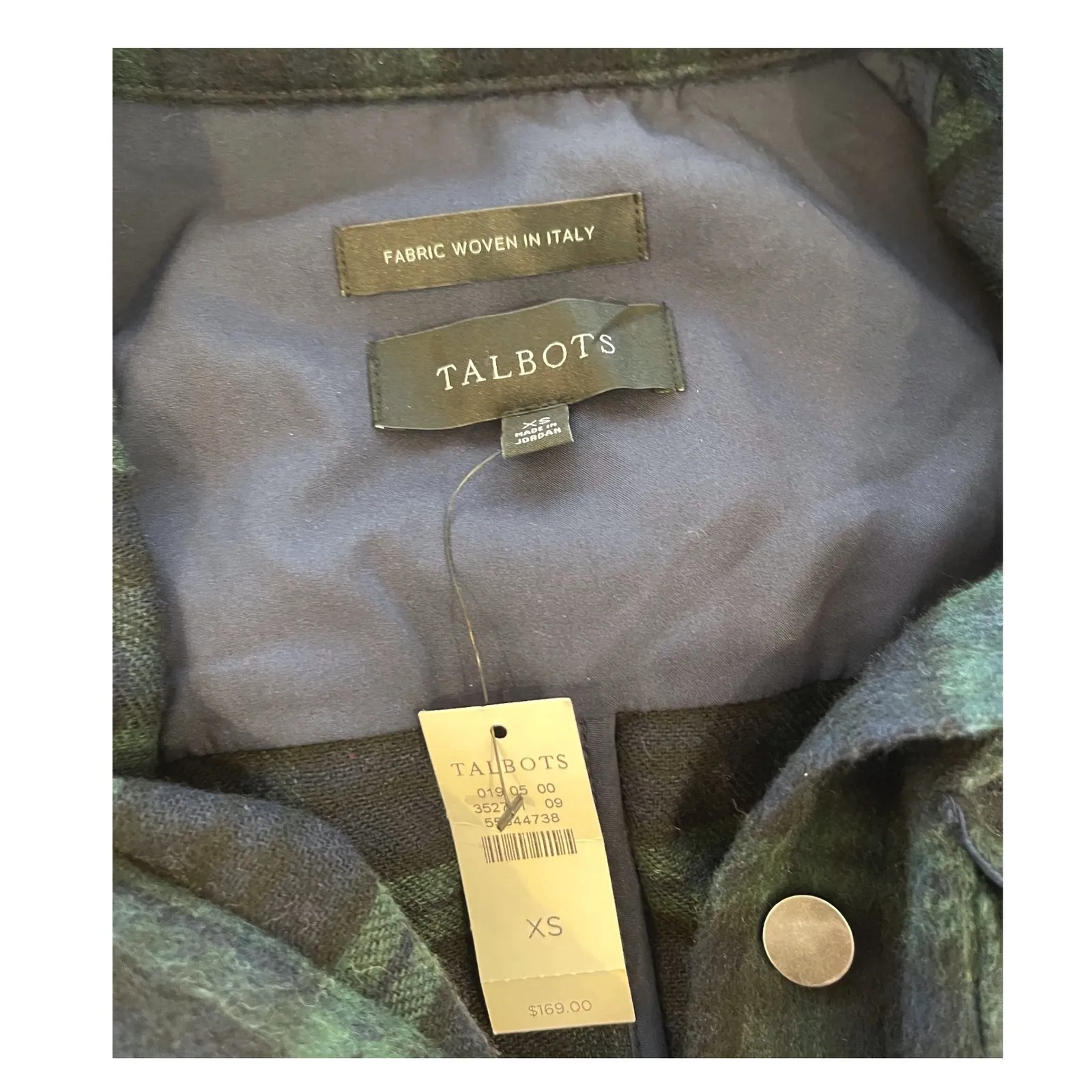 Talbots XS Plaid‎ Shirt Jacket Belted Green Black Fabric Woven in Italy - Image 3