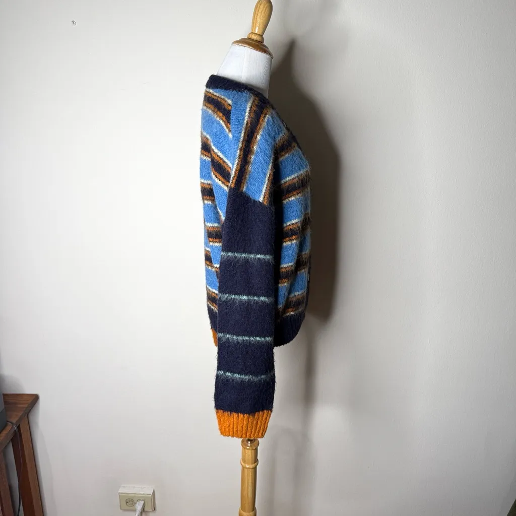 Stine Goya Ash Navy Striped Fluffy Knit Cardigan Blue - Image 6