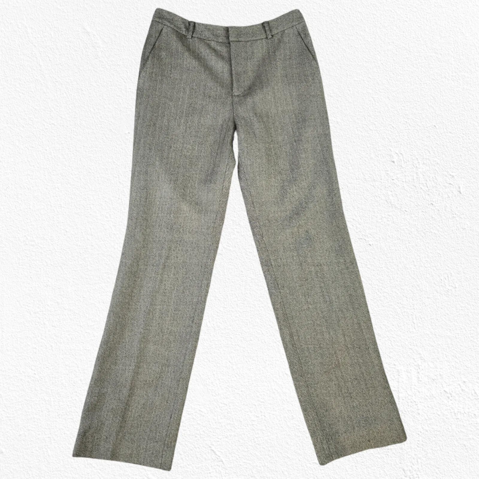 90s Vintage Lauren Ralph Lauren Gray Herringbone Wool Straight Trousers Size 4 - Image 4