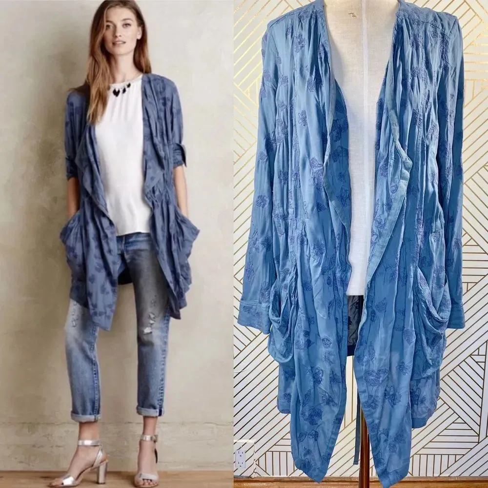 Anthropologie Hei Hei Melita Utility Jacket Cardigan Embroidered Blue Size Small - Image 2