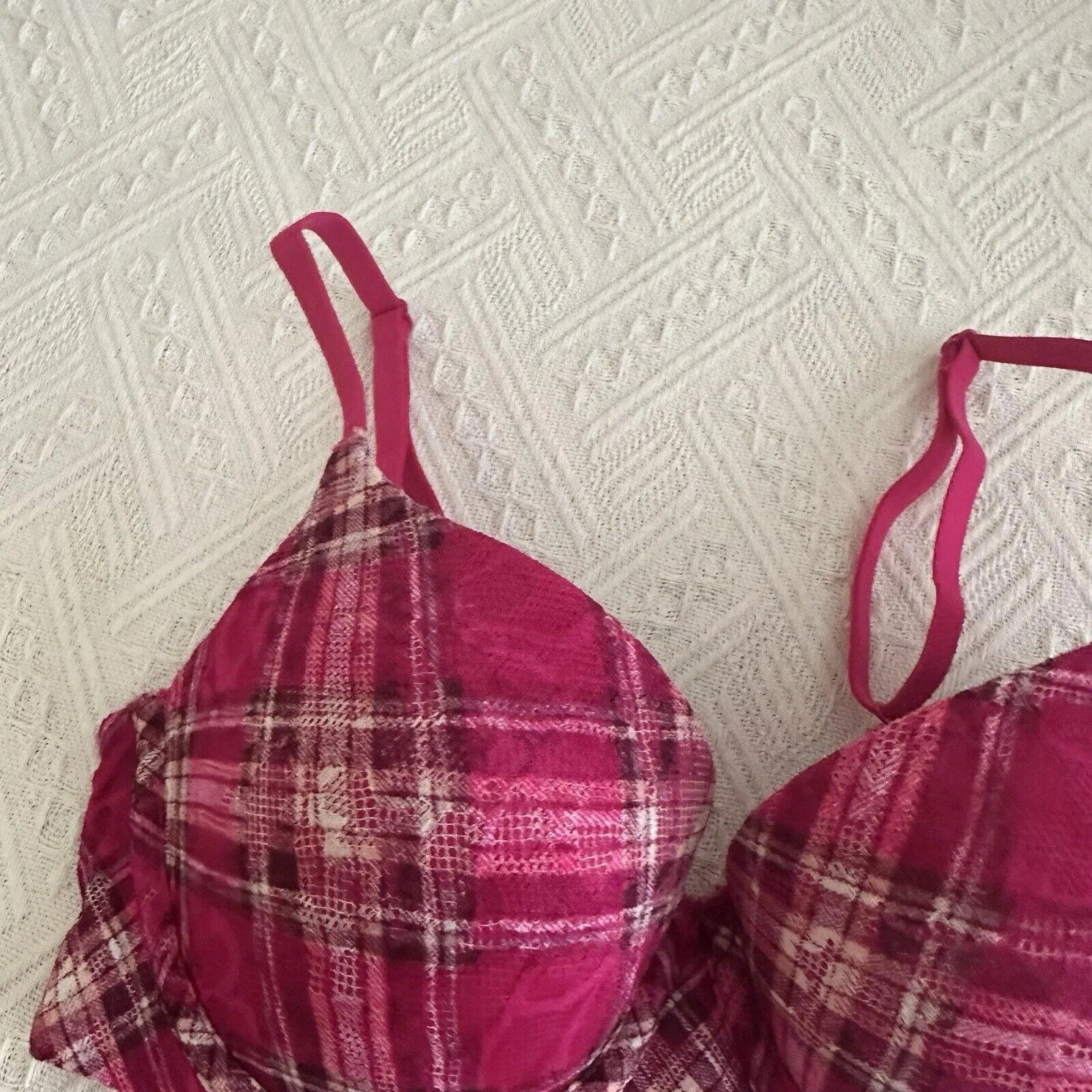 No Boundaries Pink Plaid Push Up Padded Bra 32D Underwire - Image 5