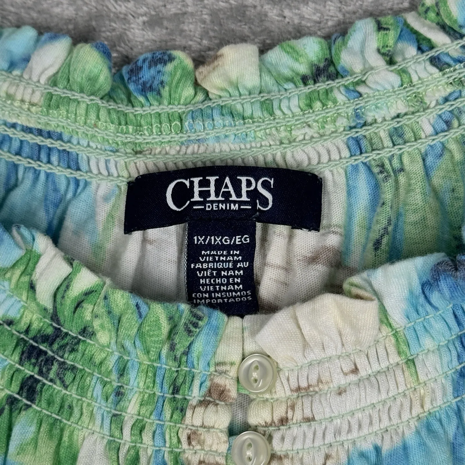 Chaps Shirt Womens 1X Green Blue Tropical Palm Trees Vacation Cruise Wear Travel - Image 7