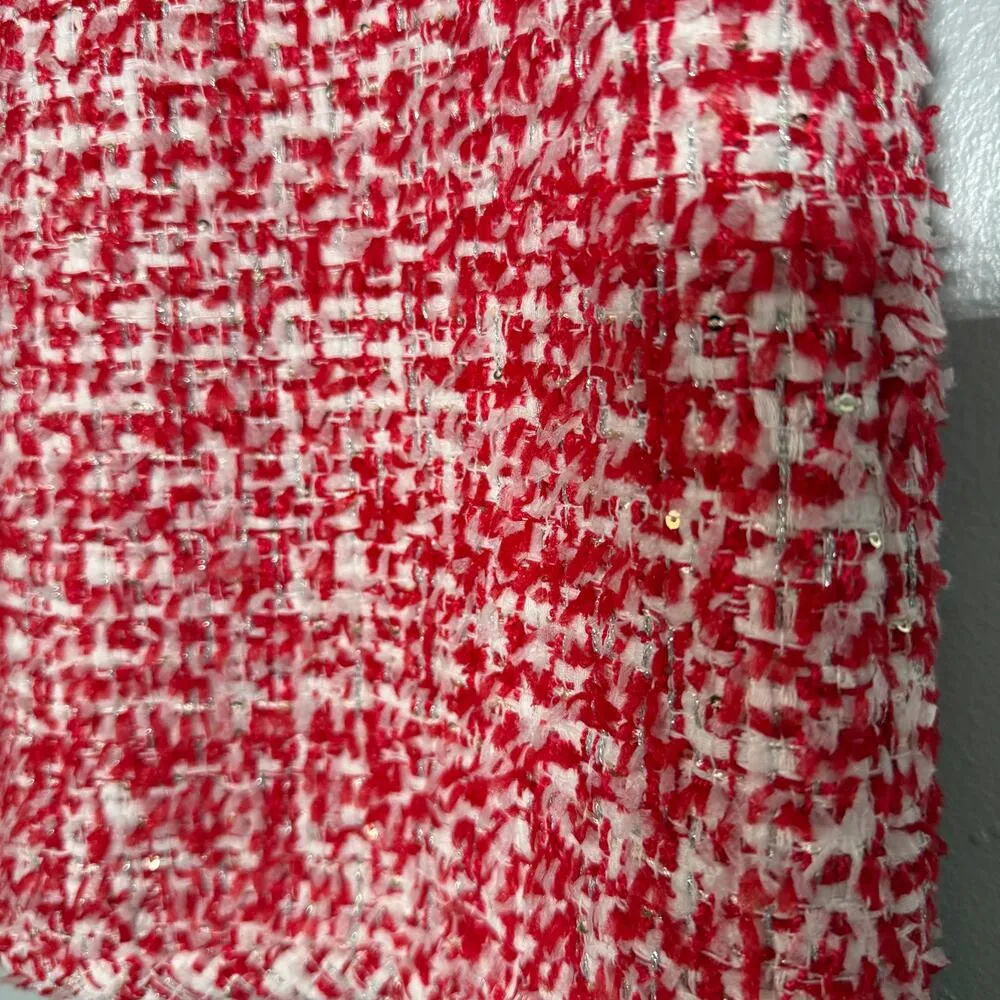 Sandro Paris Red White Tweed Mini Skirt FR 42 US 10 Bouclé Holiday Workwear - Image 6