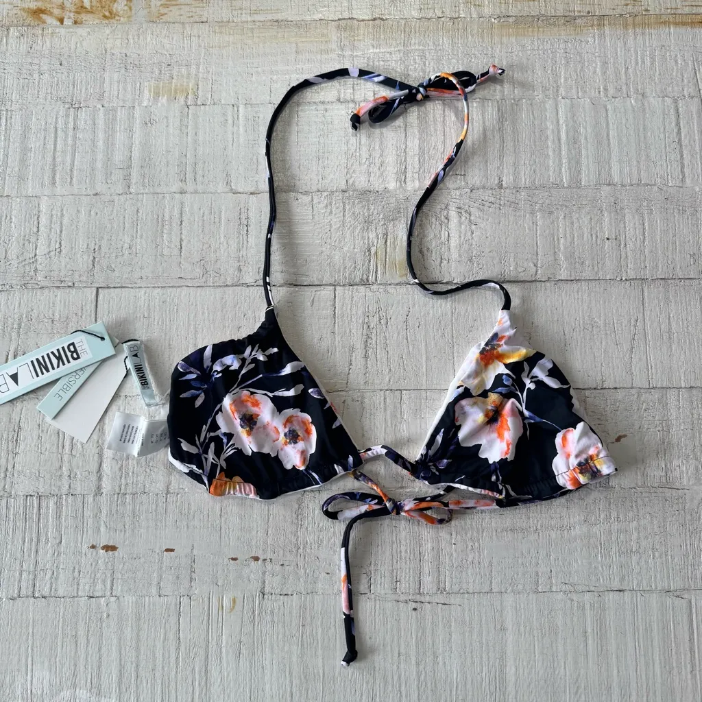 The‎ Bikini Lab Reversible Top NWT size Medium Black Floral Triangle String Top - Image 2