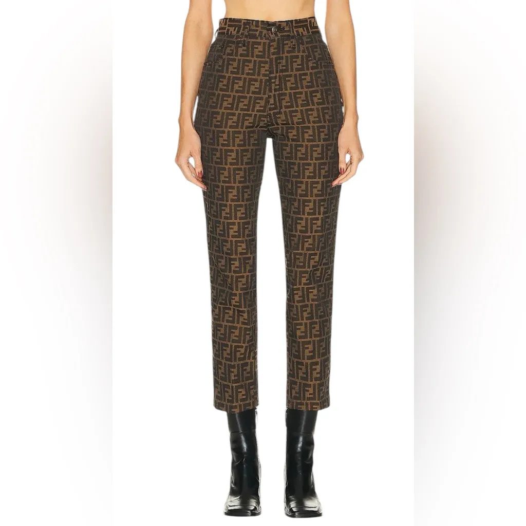 FENDI Vintage FF Zucca Monogram High Rise Straight Leg Pants Size Medium - Image 2