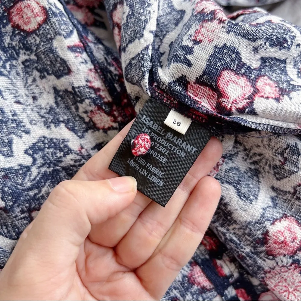Isabel Marant Étoile • Telicia Dress linen print wrap ruffle red blue floral - Image 12