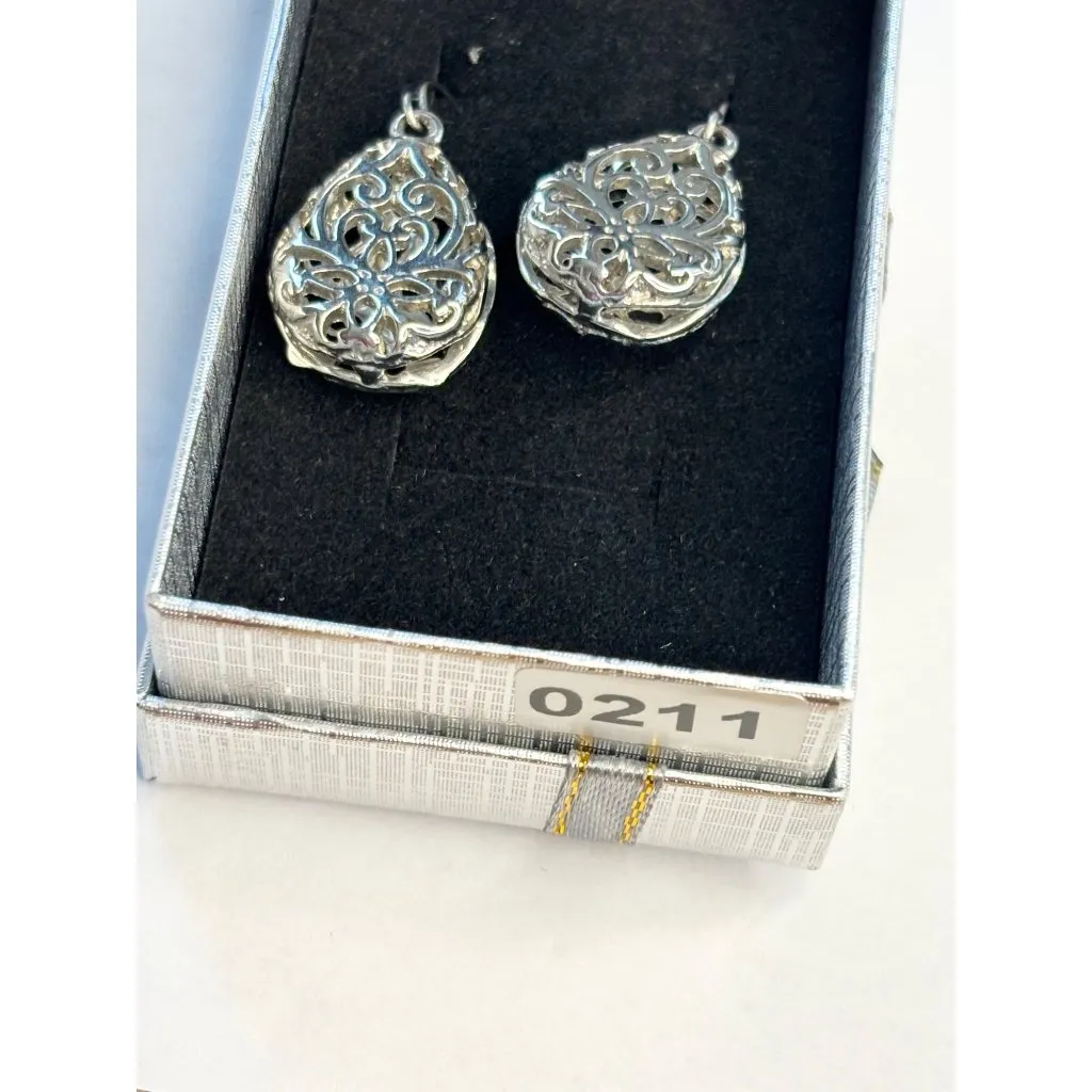 Elegant Silver Filigree Teardrop Dangle Earrings With Gift Box - Image 6