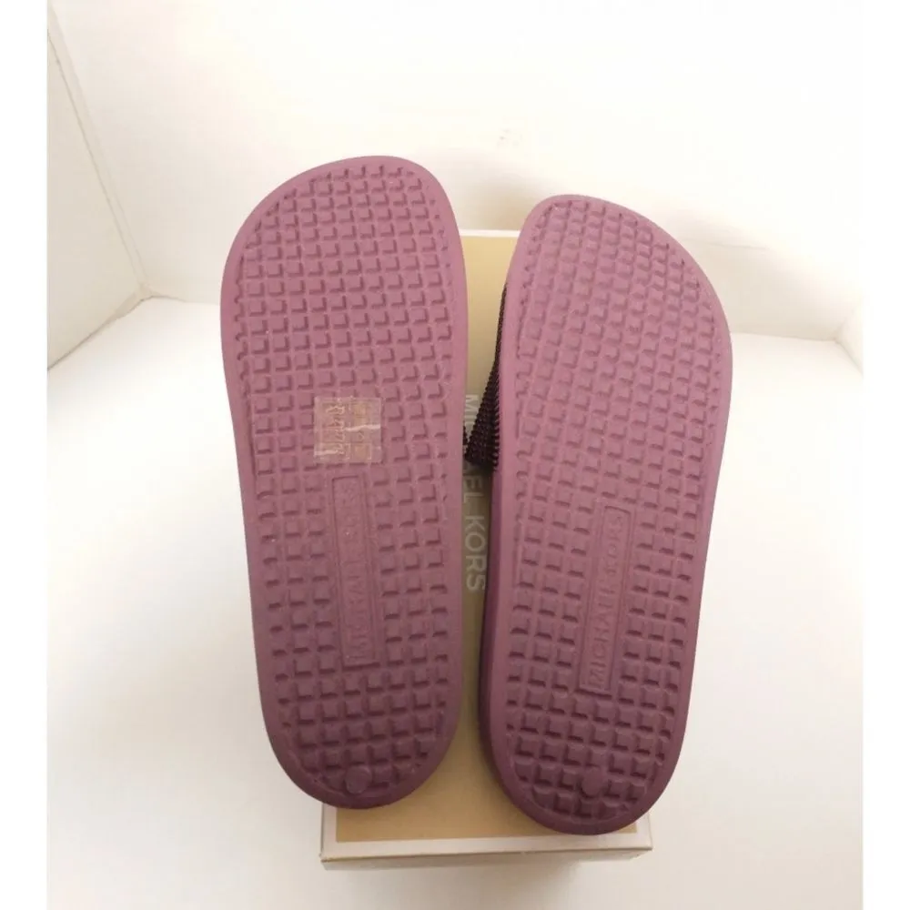 New! MICHAEL KORS Studded MK Logo Gilmore Slide Sandals Shoes Dark Berry - Image 9