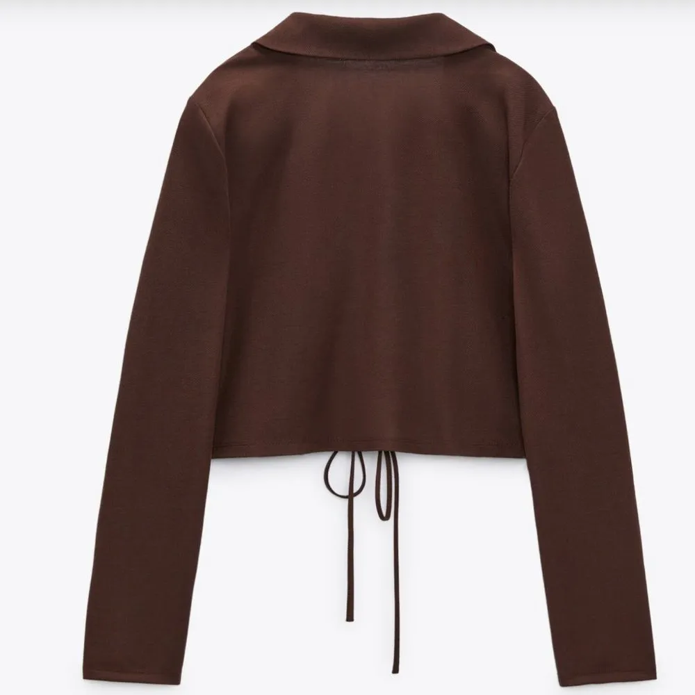 NWT ZARA T-SHIRT WITH RUCHING Detail BLOGGERS FAV Chocolate Brown - Image 4