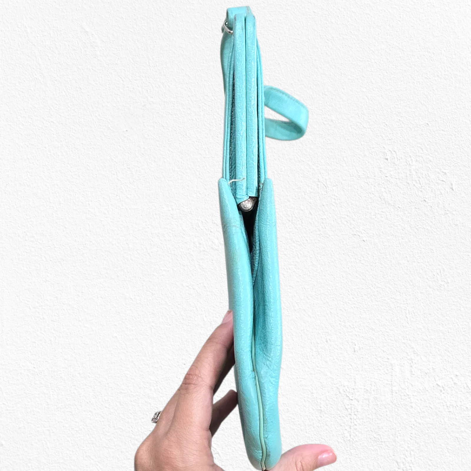 Vintage 50s Leather Handbag Robins Egg Blue Top Handle Purse Bass by Jacqueline - Image 12