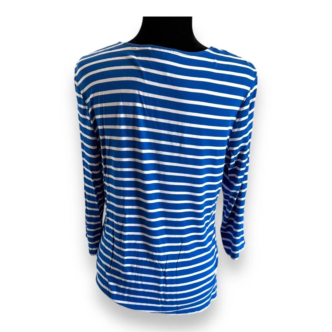 Chico's Womens Top Sz 1 M‎ 8 Blue White Miraculous Stripe Tiered Knit - Image 10