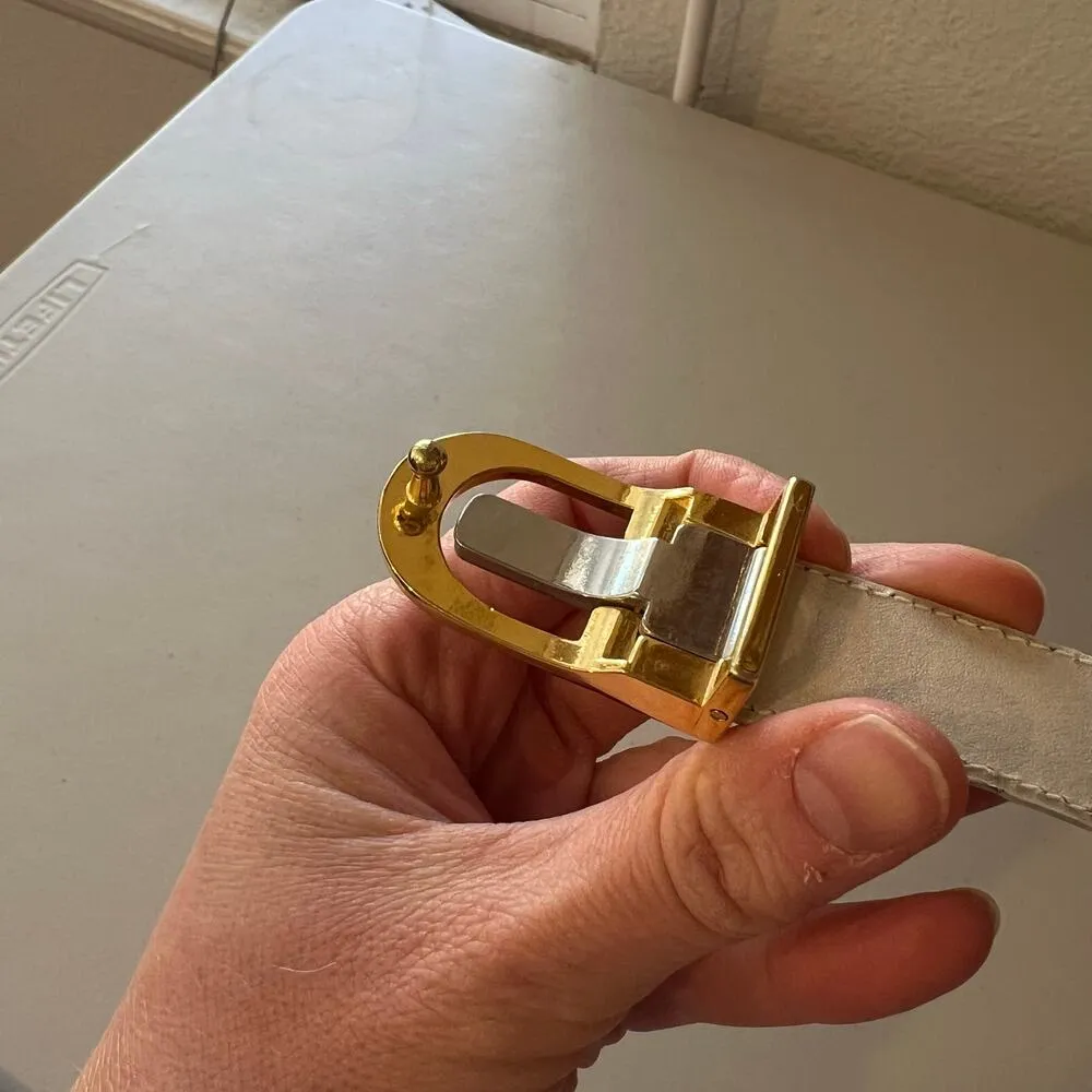 Vintage 90s White Genuine Snake Skin Leather Golden Buckle Belt - Image 7