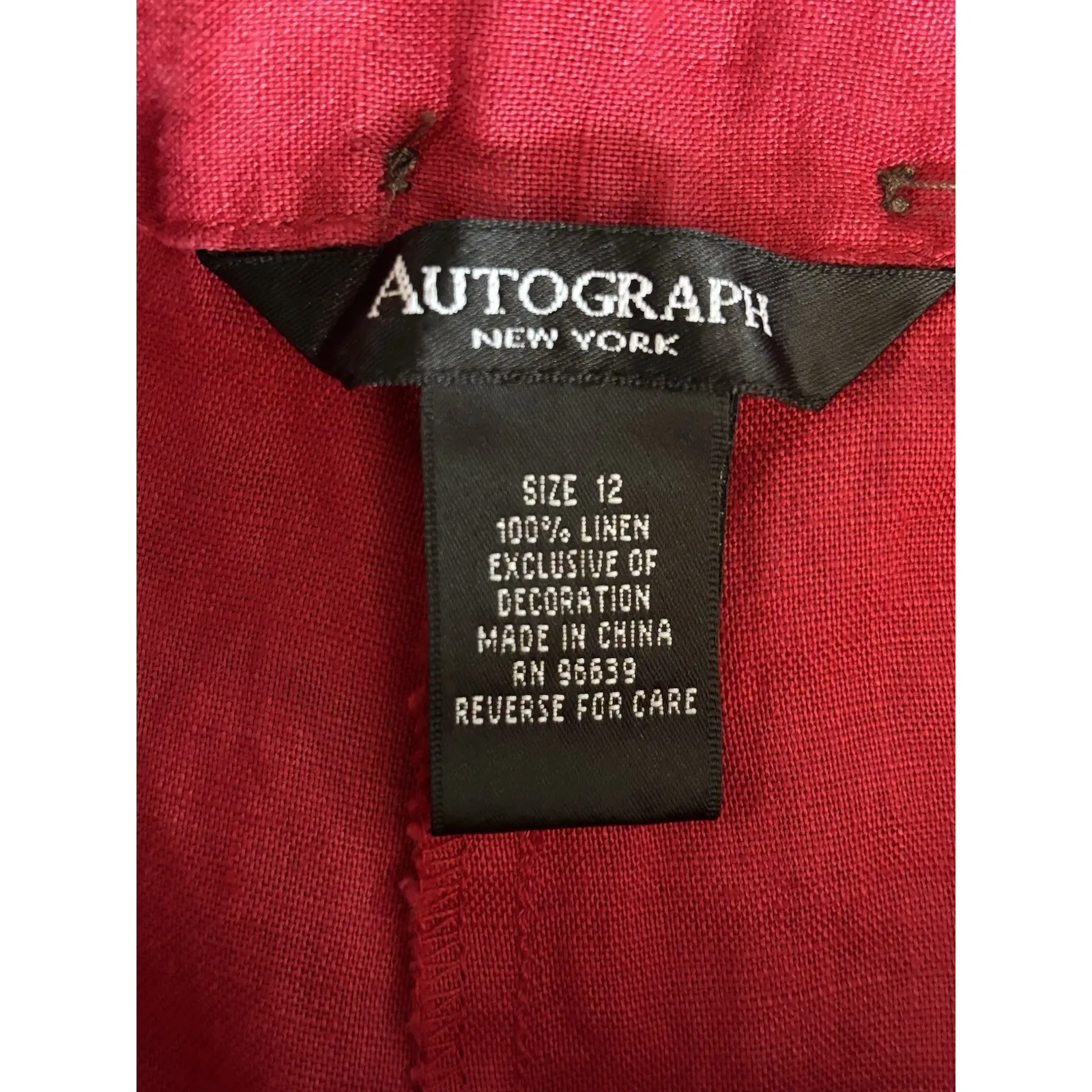 Autograph NY Red Linen Short Size 12 Zip/Button Rope Tie Mid Rise Cuffed - Image 5