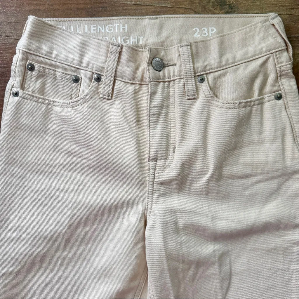 J.Crew Khaki Full Length Classic Straight Raw Hem Jeans Size 23 Petite - Image 3