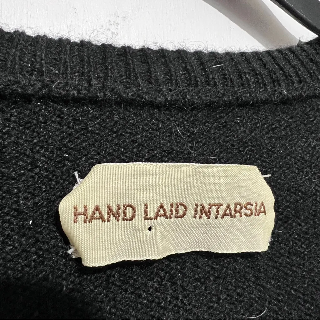 Scotland Pure Cashmere Sweater Intarsia, Inlaid by hand Diamond Design :Box H: Blue Size XL - Image 8