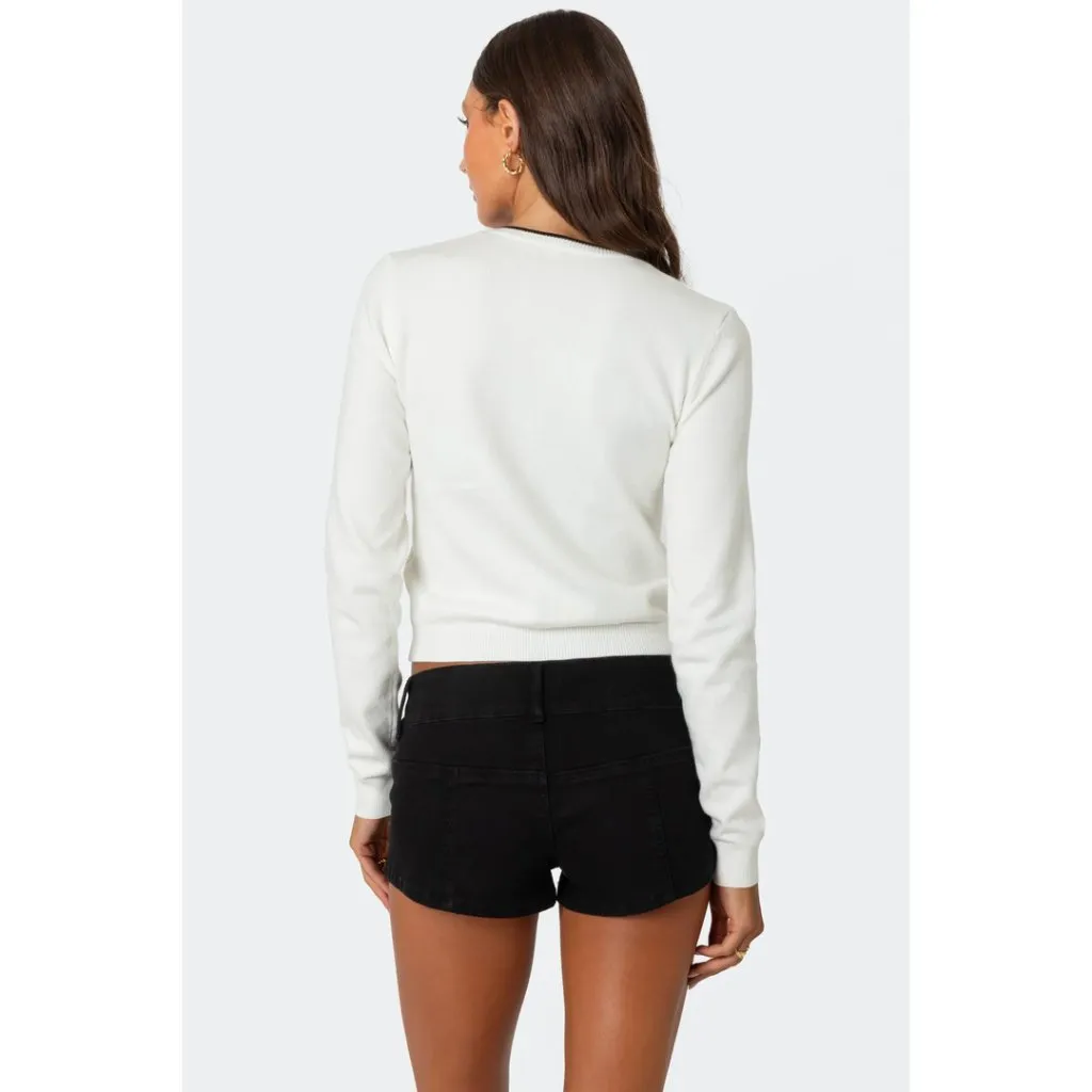 EDIKTED Contrast Bow Cardigan in Cream Size Small - Image 2