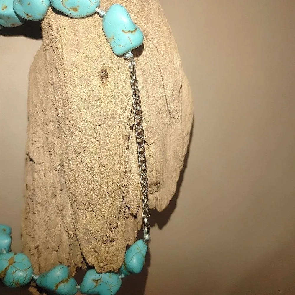 Turquoise Color Stone Nugget Bead Necklace Adjustable Chain Blue Size 18 - Image 7