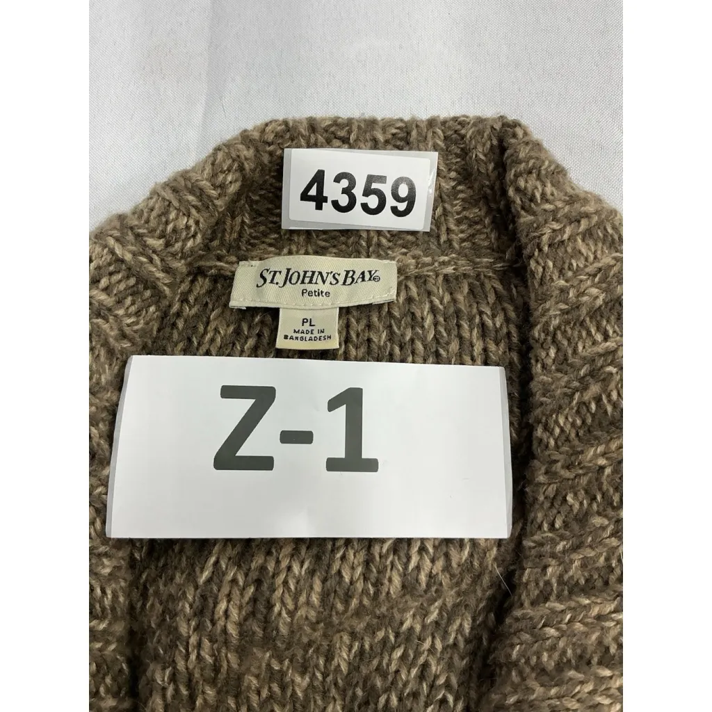 Womans St John’s Bay Pullover Sweater PL Brown Full Zip Floppy Collar - Image 3
