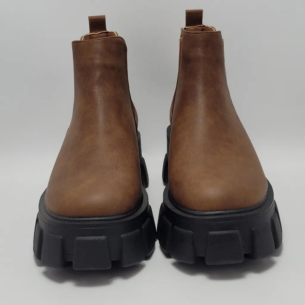 Tinstree Women's Chunky Platform Chelsea Slip On Lug Sole Boot Size 9.5 Brown Black - Image 2