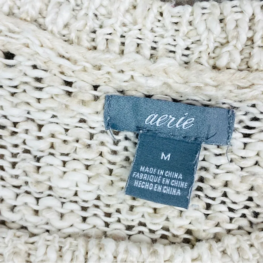 Aerie by AEO Happy Winter Open Weave Sweater Tan Pink Medium Pullover - Image 10