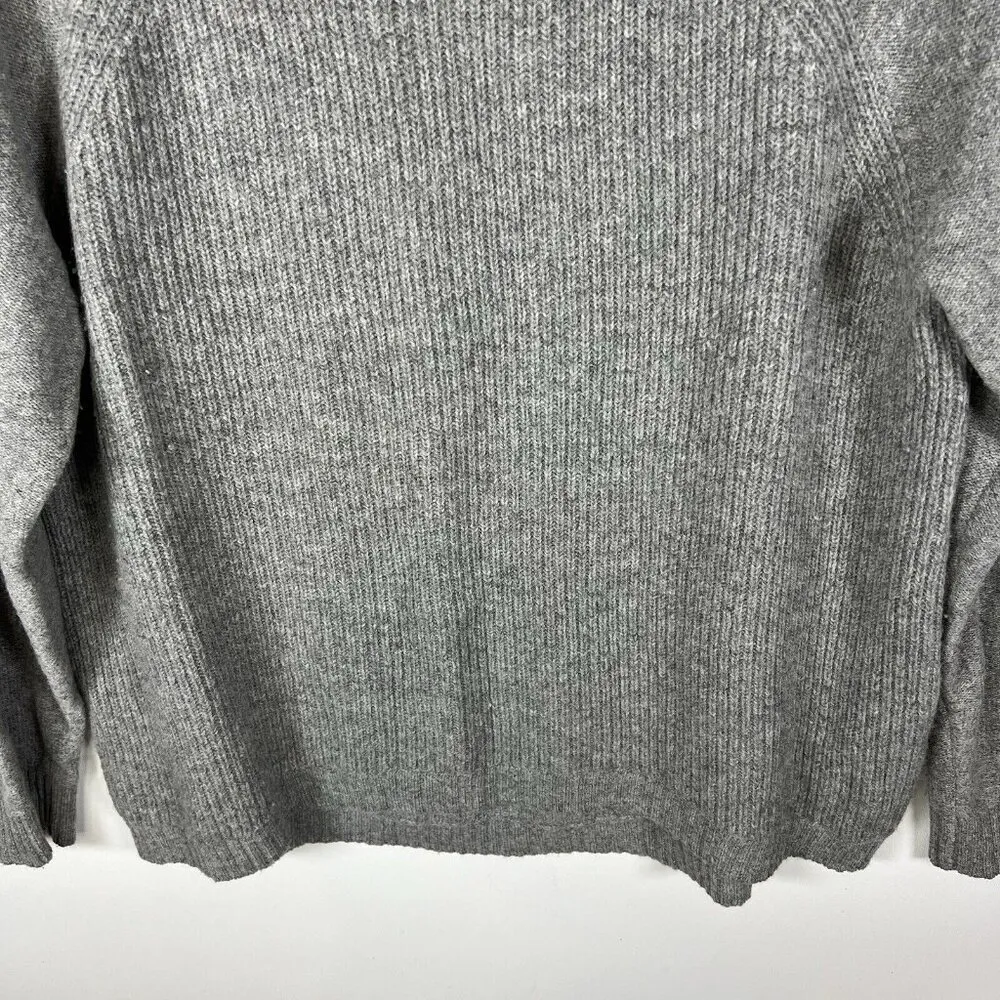 J Crew Sweater Womens‎ Size Large Grey Wool Crew Neck Ribbed Leather Patch Elbow - Image 4