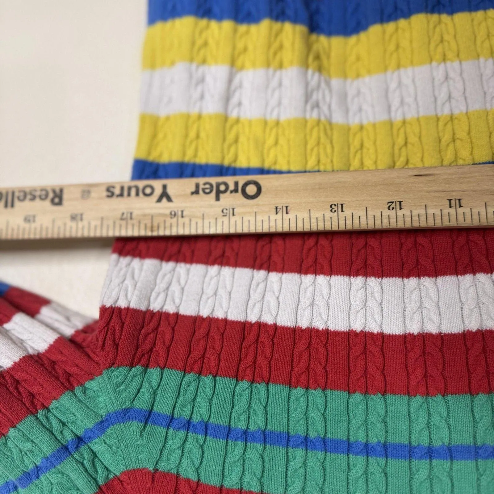 Tommy Hilfiger  Sweater Womens Large Multicolor Striped Cable Knit Pullover Crew - Image 7