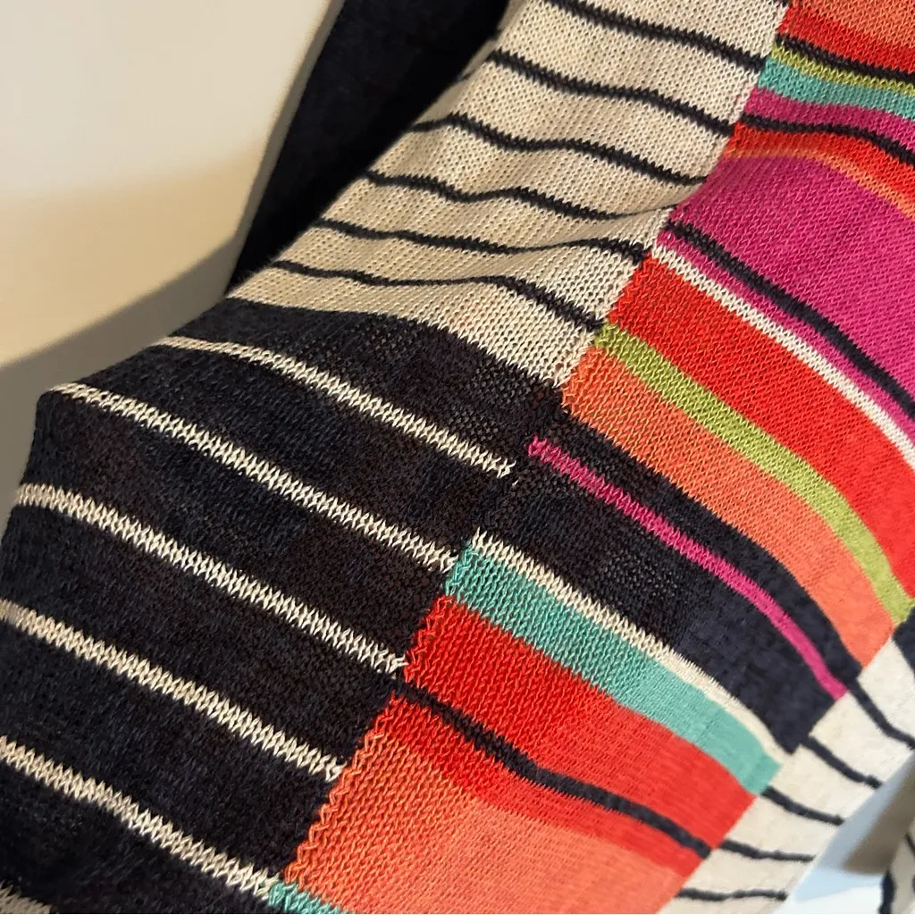 Nic + Zoe Linen Blend Long Sleeve Stripes V Neck Shirt Size Medium - Image 4